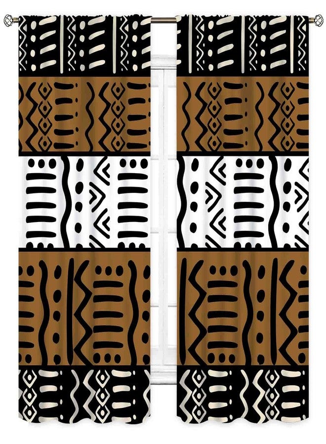 TKUYO African Mudcloth Curtains, Boho Modern Abstract Geometric Print Tribal Africa Ethnic Pattern Bohemian Brown Blackout Window Curtains for Living Room Bedroom Kitchen Bathroom 2 Panels, 42"x45" Inch - Image 2